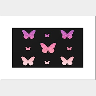 Pink Ombre Faux Glitter Butterflies Posters and Art